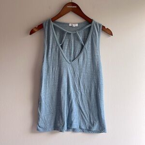 LNA blue cutout sleeveless semi sheer slub tank top